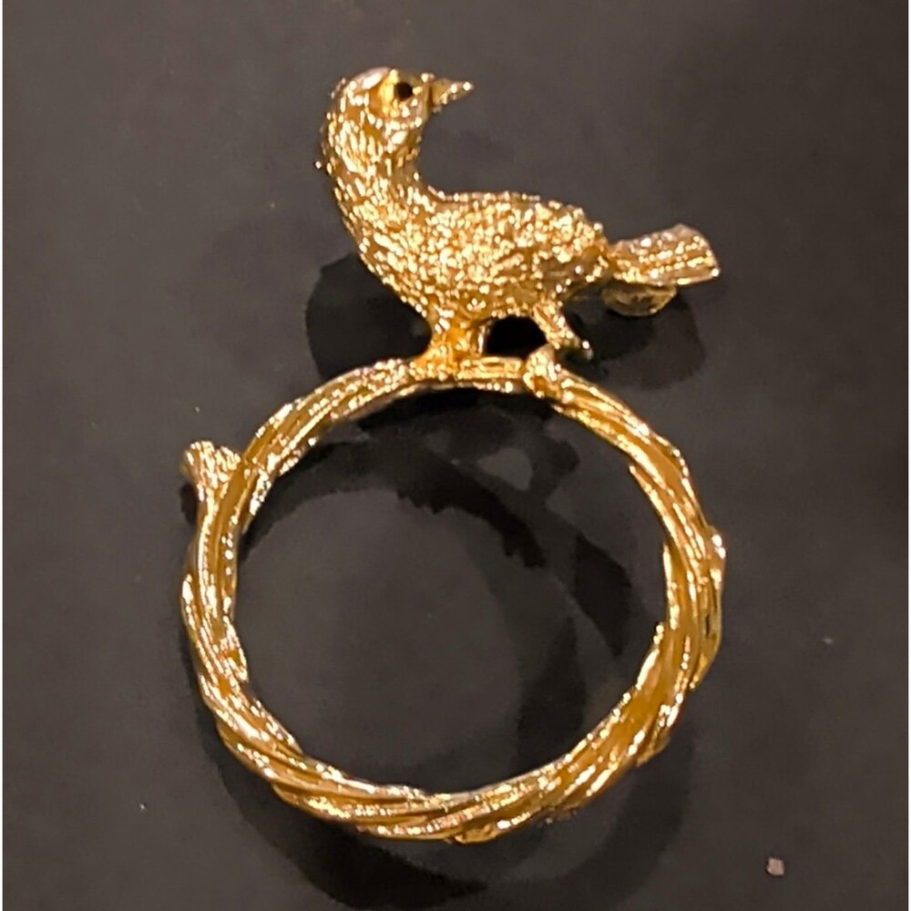 Gold Tone Bird Twig Napkin Holders Clear Crystal tail black crystal eyes LOT/39